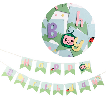 Pinfliers Cocomelon Theme Birthday Party Decoration Paper Happy Birthday Banner